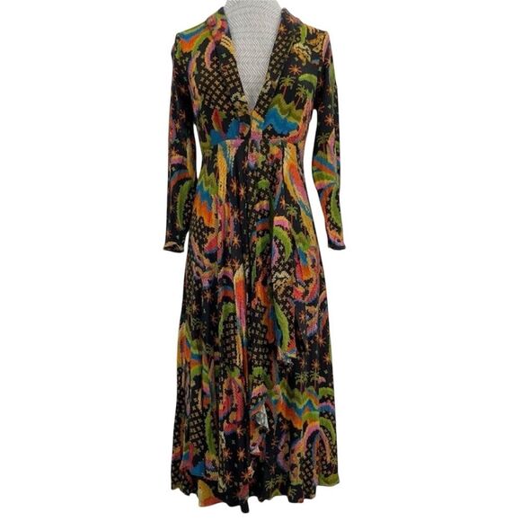 FARM RIO Macaw Island Printed Maxi Dress Tropical Vacation XS Black - Picture 7 of 16